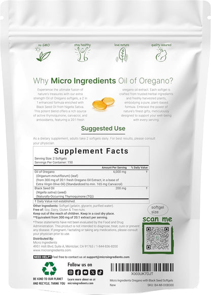 Micro Ingredients Oil of Oregano Softgels 6000mg Per Serving